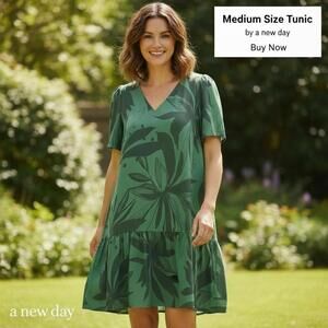 Medium Size Green Floral Print Tunic Dress By a new day